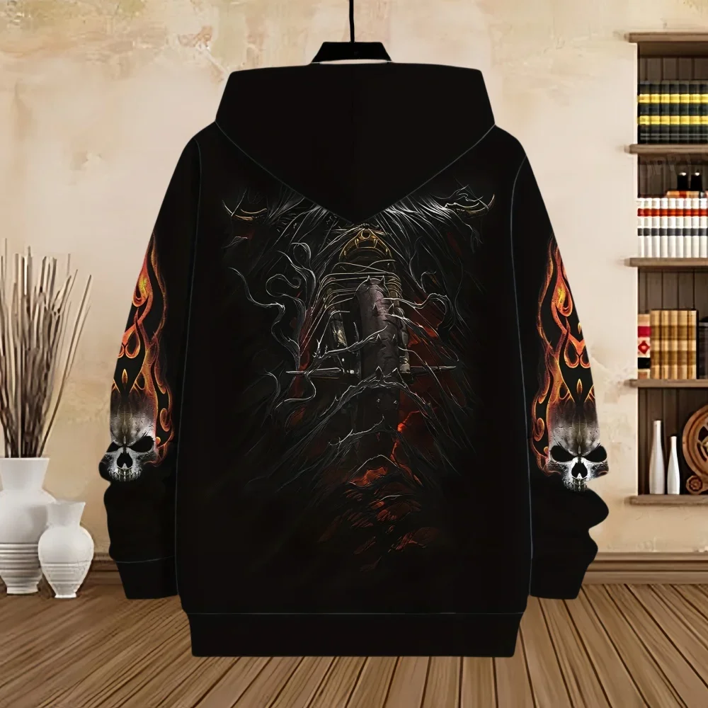 الرجال هوديي الجمجمة تصميم هوديس ثلاثية الأبعاد طباعة الرعب الجرافيك القمم الخريف Harajuku كم طويل الكنغر جيب هوديي للرجال الملابس