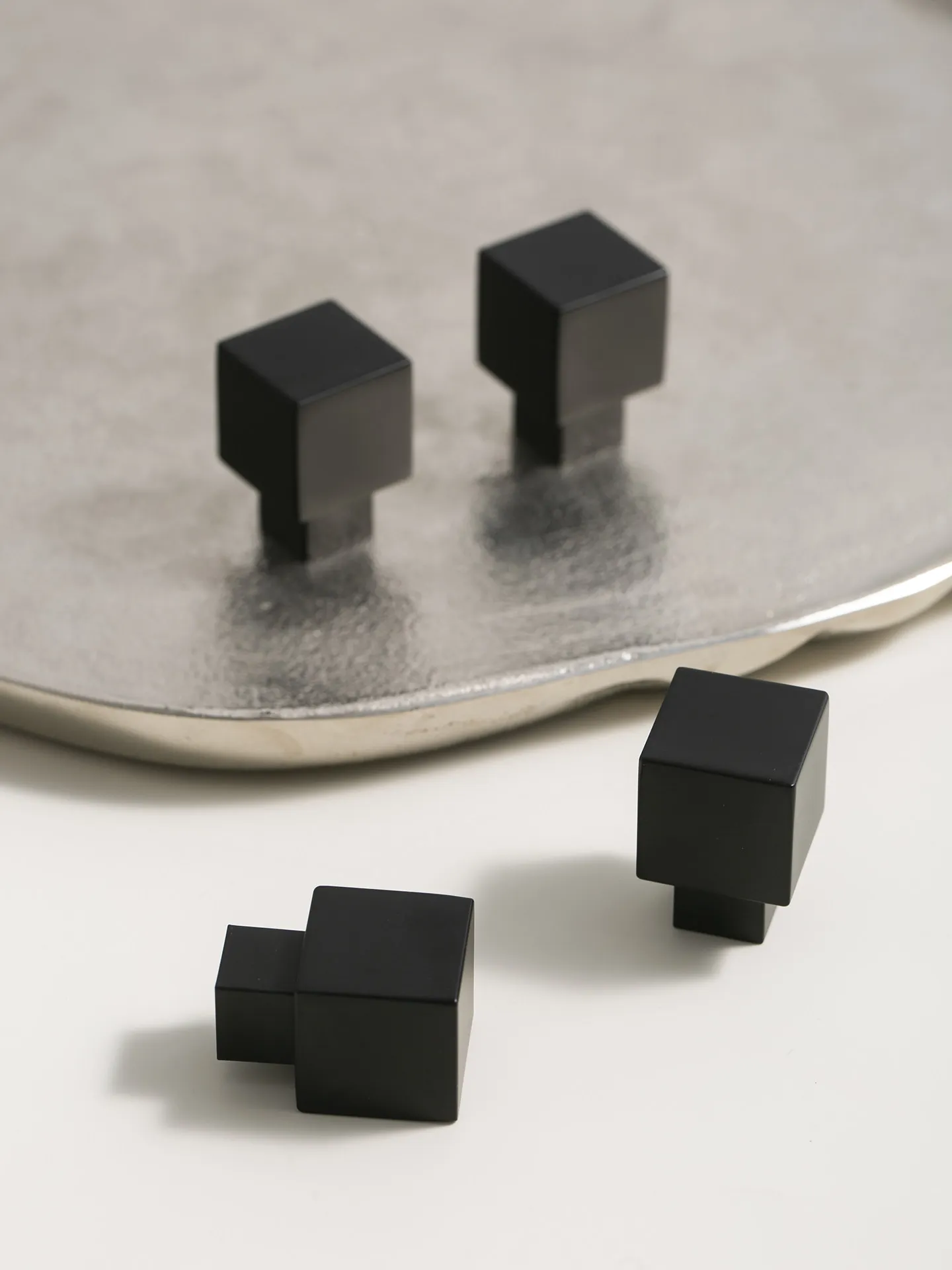 Minimalist Square Brass Cabinet Door Pulls Handles Black Matte Single Hole Wardrobe Drawer Knobs and Modern Minimalist Handle
