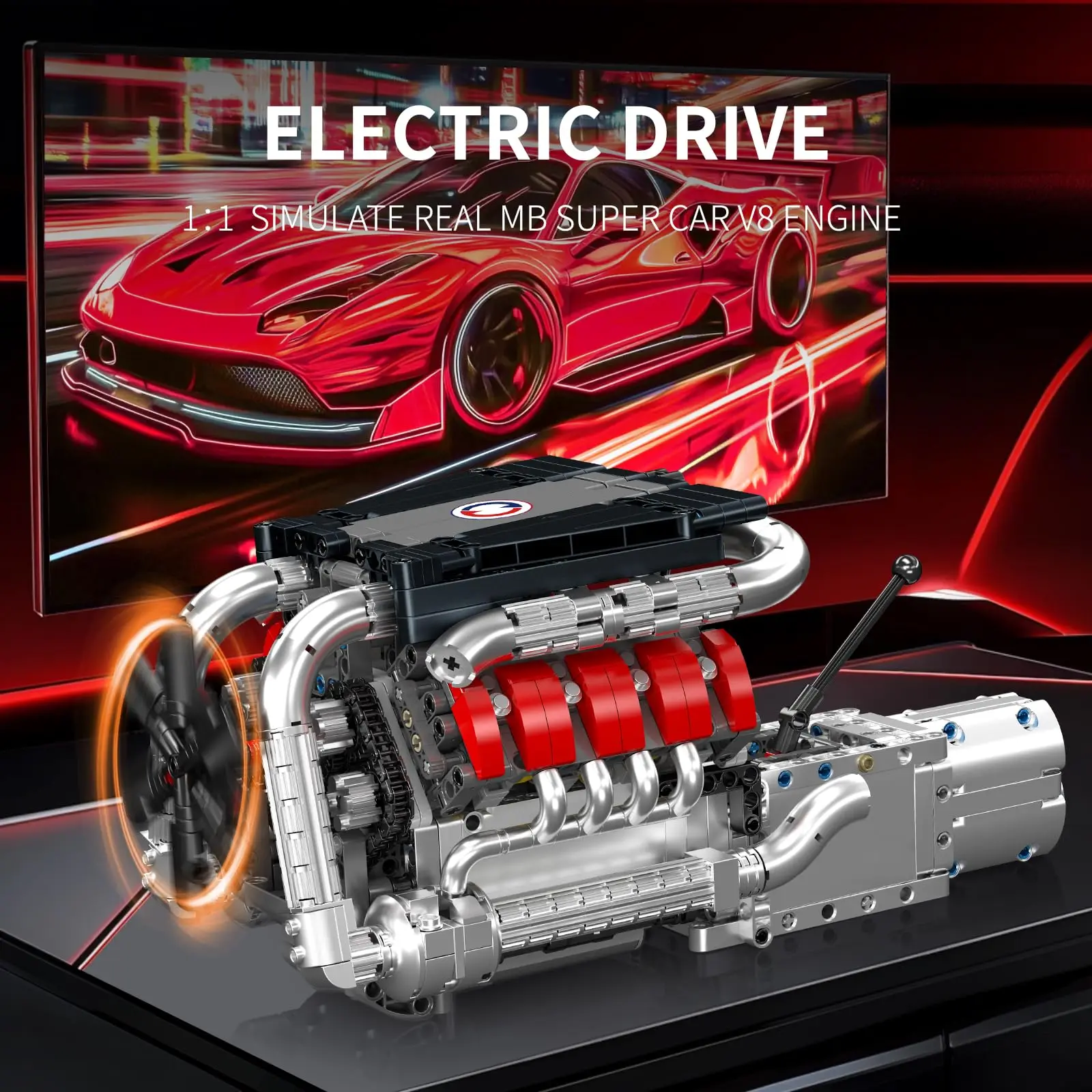 Conjuntos de blocos de construção de motor V8, kit de modelo de motor que executa, construir seu próprio modelo de motor STEM, modelo de experimento de ciências físicas