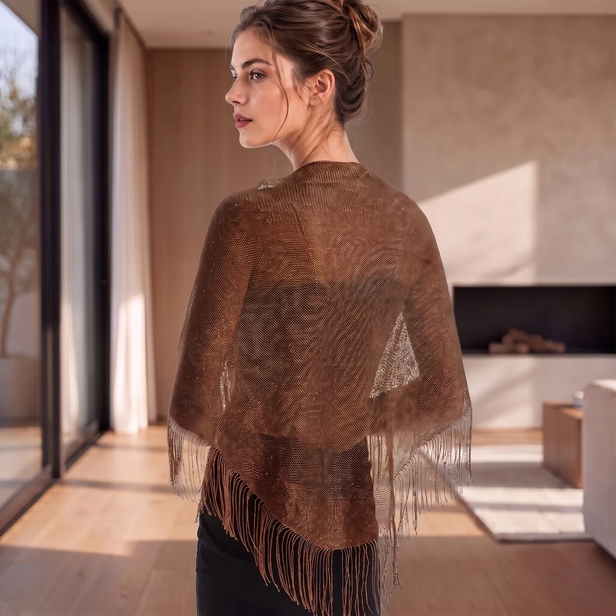 Scarf Gold Metallic Tassel Pashmina Shawl Women Wedding Bridal Shiny Evening Dress Cover Up Wrap