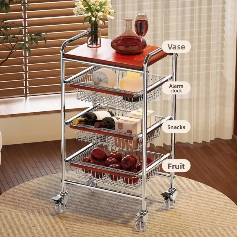 

Nordic Luxury 304 Stainless Steel Mid-Century Snack Cart Mobile End Table Shelf Organizer For Living Room Kitchen