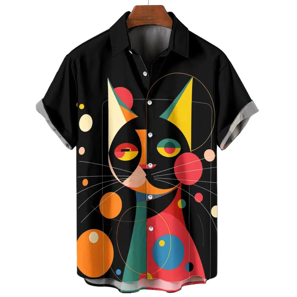 2024 Herren klassische Hawaii-Hemden 3D-Drucke Katzen grafiken Sommer Kurzarm hemden für Hawaii-Stil Mode Unisex Basic-Shirt