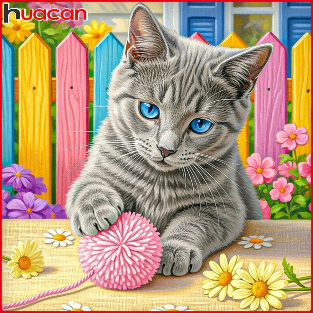 Huacan DIY Diamond Painting Cat Daisy Diamond Mosaic Animal 