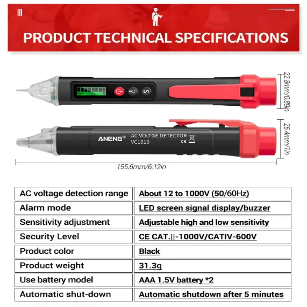 

12-1000V Current Electric Sensor Test Pencil VC1010 Digital AC Voltage Detectors Smart Non-Contact Tester Pen Meter