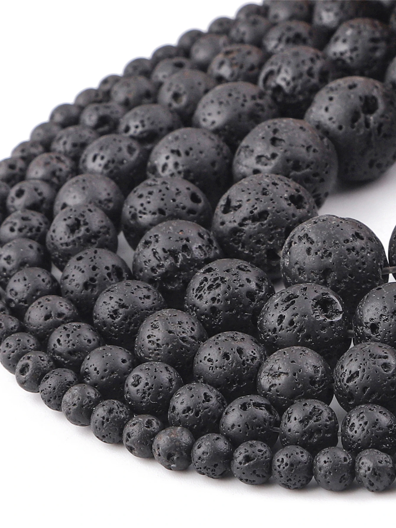 Natural Black Volcanic Lava Gemstone Round Spacer Loose Stone Beads For Jewelry Making 38cm/str 4mm-12mm