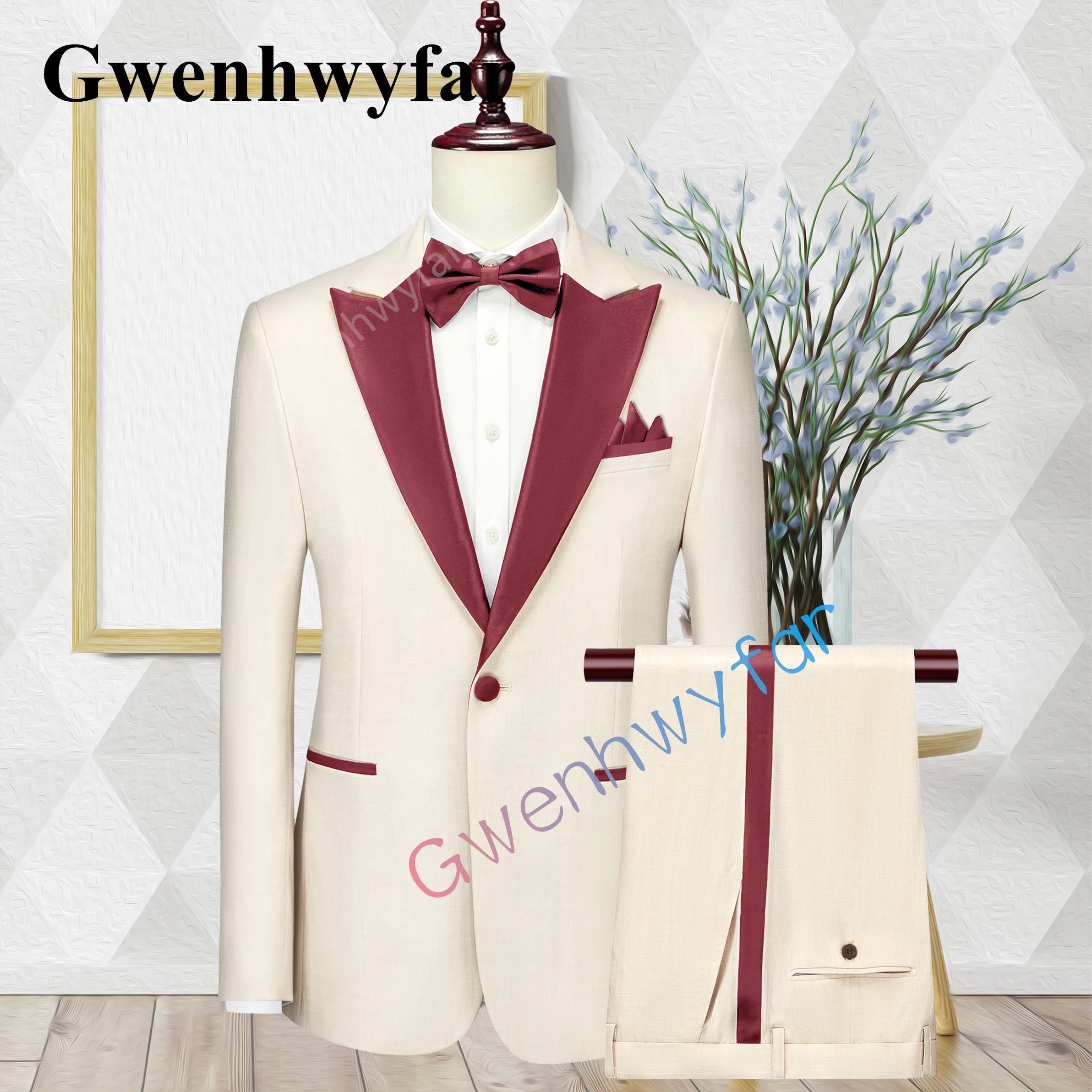 

Gwenhwyfar Men's Custom Trend New Suit Point Lapel Blazer with Pants 2022 Fashion Wedding Tuxedo Groomsmen Suit