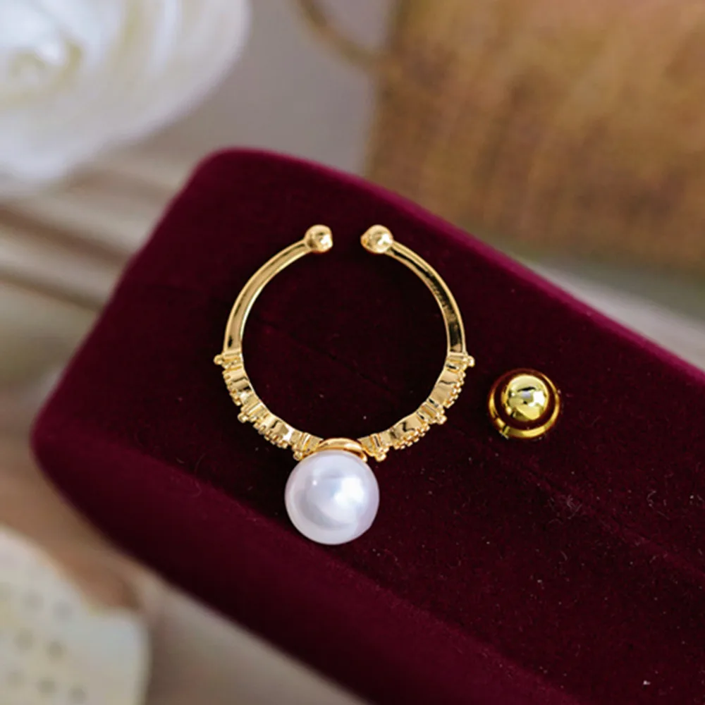 18K gold-plated copper with thick gold plating, exquisite and fresh opening ring, South China Sea pearl AAA 6-7mm 7-8mm 8-9mm