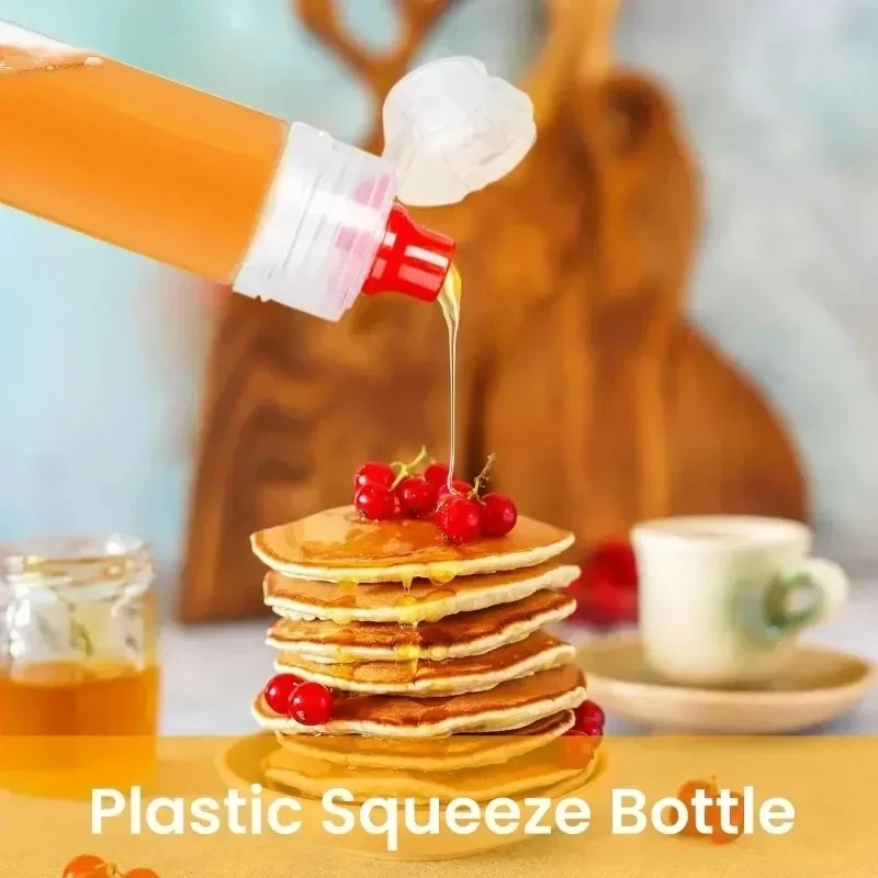Plastic Honey Squeeze Bottle Kitchen Salad Dressing Dispensers Efillable Condiment Containers Non-Drip Honey Dispenser