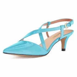 Large Size Women Sandals 5cm Low High Heels Pointed Toe Sexy Cross Back Strap Buckle Slingback Pumps Party Dress Wedding Shoes