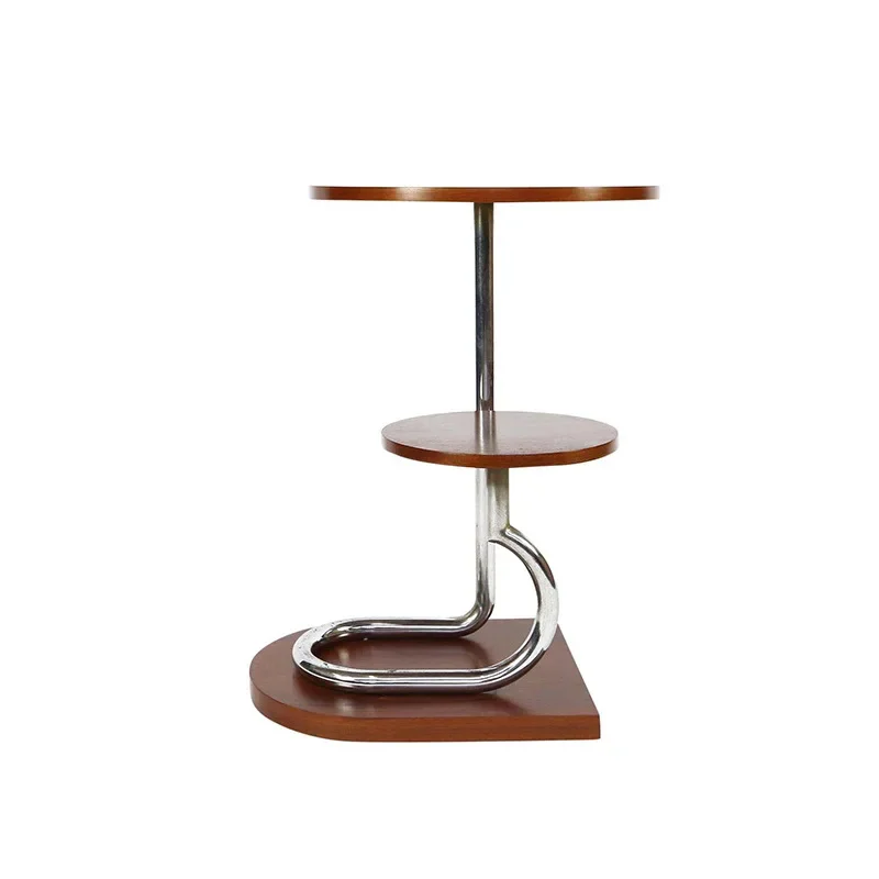 

Medieval double-layer oak round metal sofa edge table, Korean Center table niche table