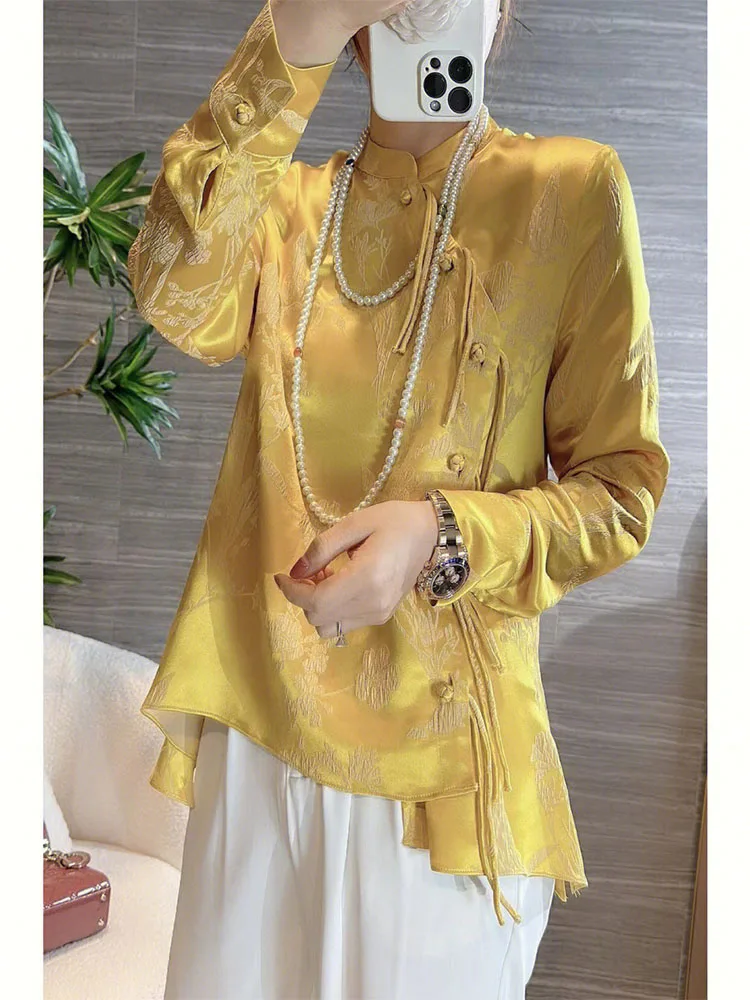 

Новое китайское женское длинное платье-сарафан в стиле Будда-Дзен для чайной церемонии, национальное, с пуговицами, женское, желтое