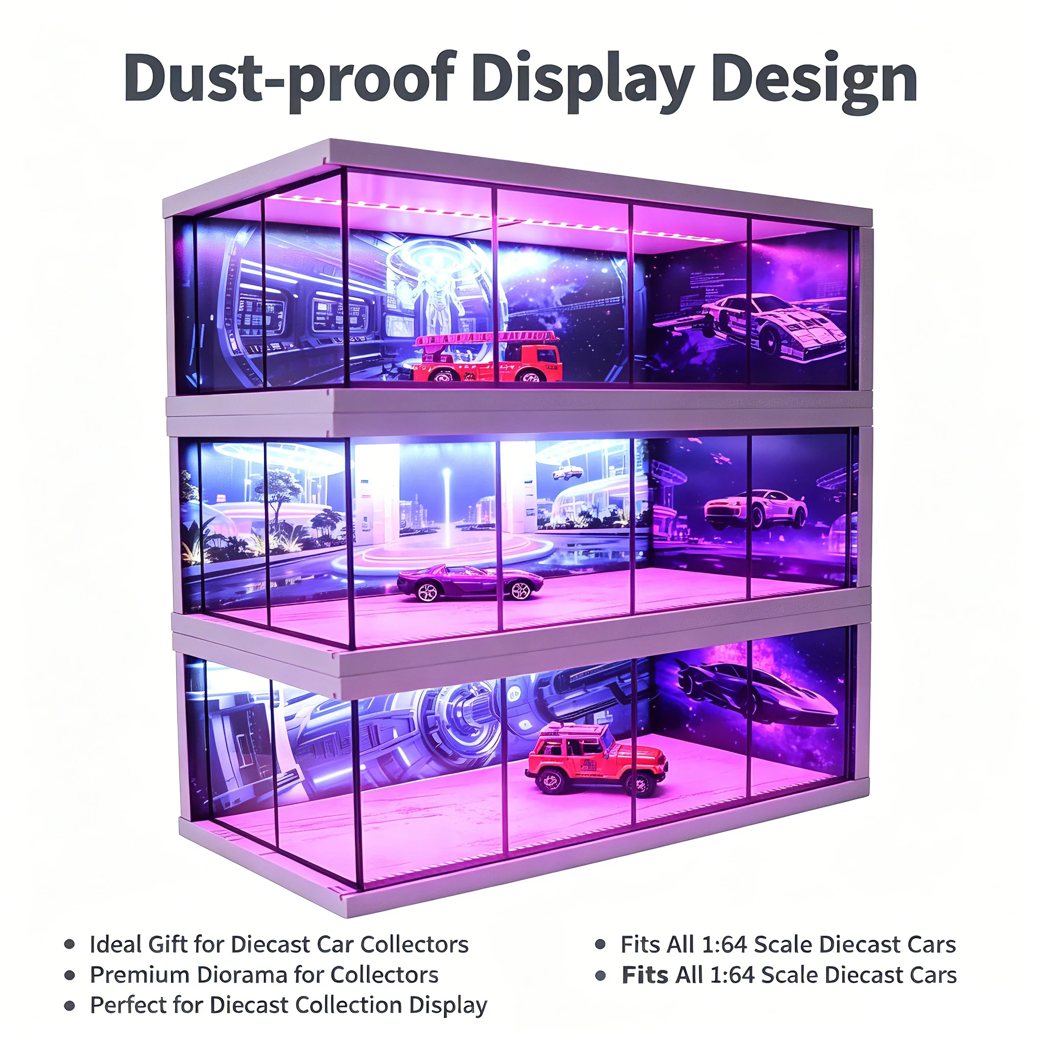 1/64 Car Models Parking Lot Miniatures Car Garage Diorama Model Set Acrylic Dust Cover Fits All 1:64 Scale Diecast Cars