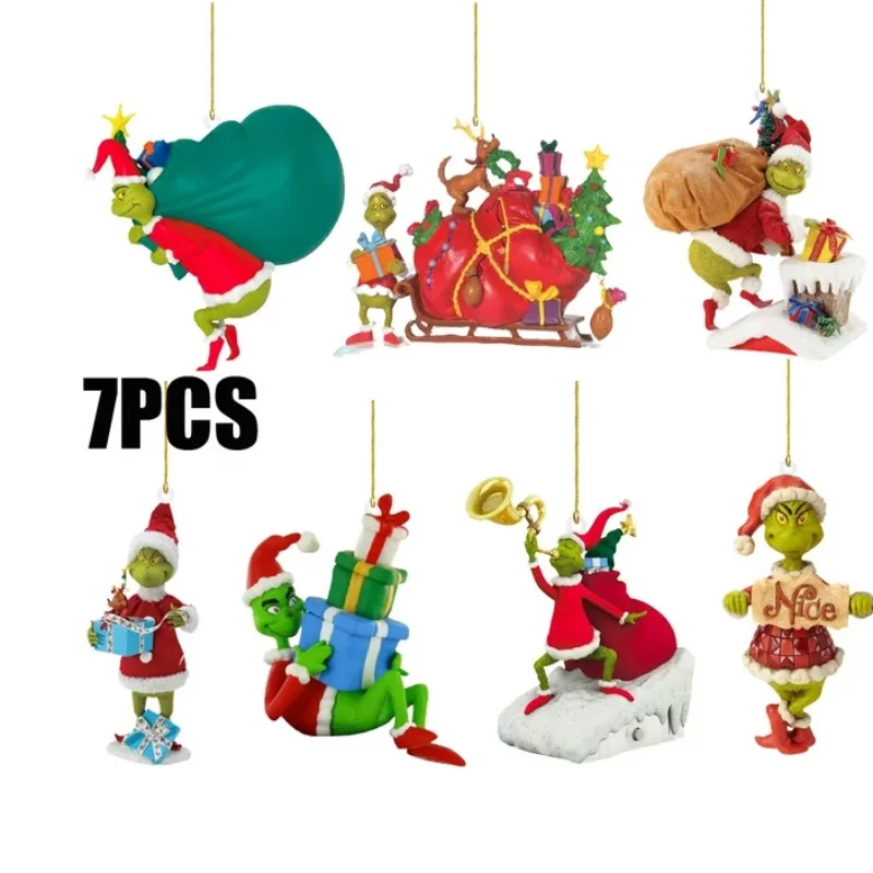 7Pcs Whoville Christmas Ornaments Acrylic Funny Christmas Decorations Christmas Grinch Tree Decor for Home Holiday Party