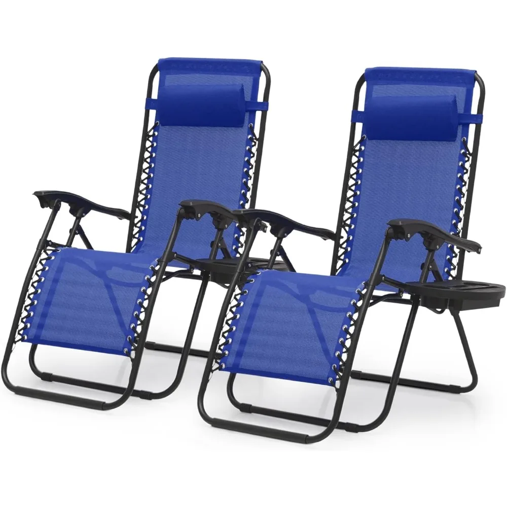 

Zero Gravity Lounge Chairs Set of 2, Outdoor Patio Reclining Chair with Side Tray, Adjustable Anti-Gravity Recliners wi