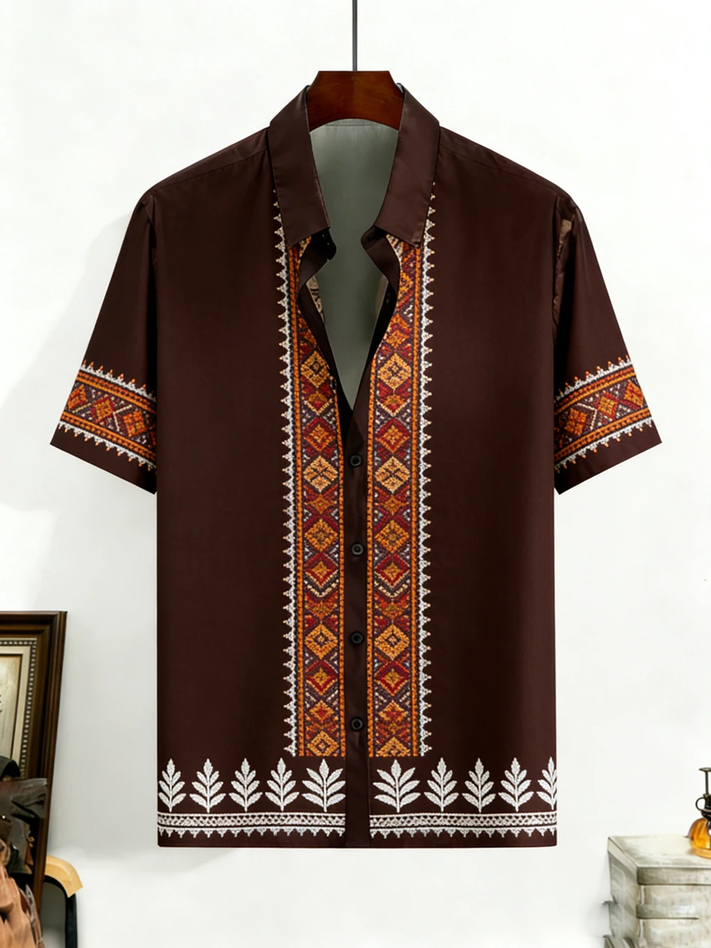 Men's summer cool short-sleeved shirt light luxury baroque pattern 3D printed shirt mens vacation casual wedding social tops men
