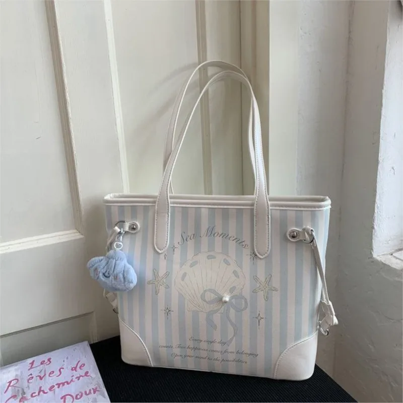 

JIAERDI милая милая небесно-голубая большая сумка женская в полоску в виде ракушки морской звезды с элементом женские сумки на плечо большой вместимости с принтом 2025