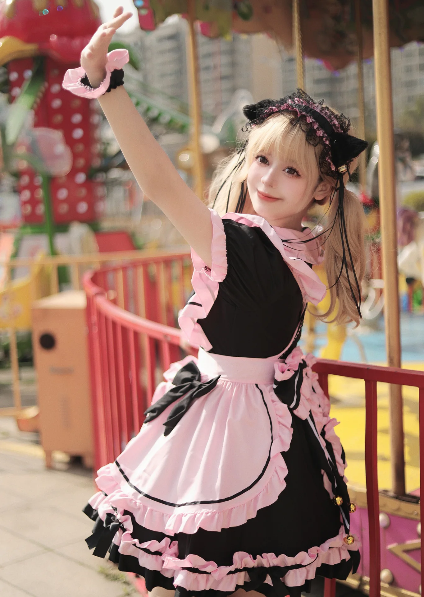 Costume Lolita Maid Dress Cat Black And Pink Cosplay Sweet Girl Cute Bow Japanese Soft Set Plus Size