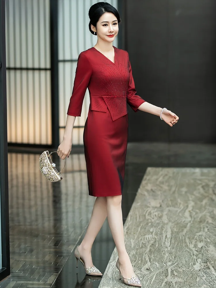 

Ele Mid-Length Wedding Dr for Mothers Summer 2026 New Arrival Chinese Sle Polyester And Spandex Fabric