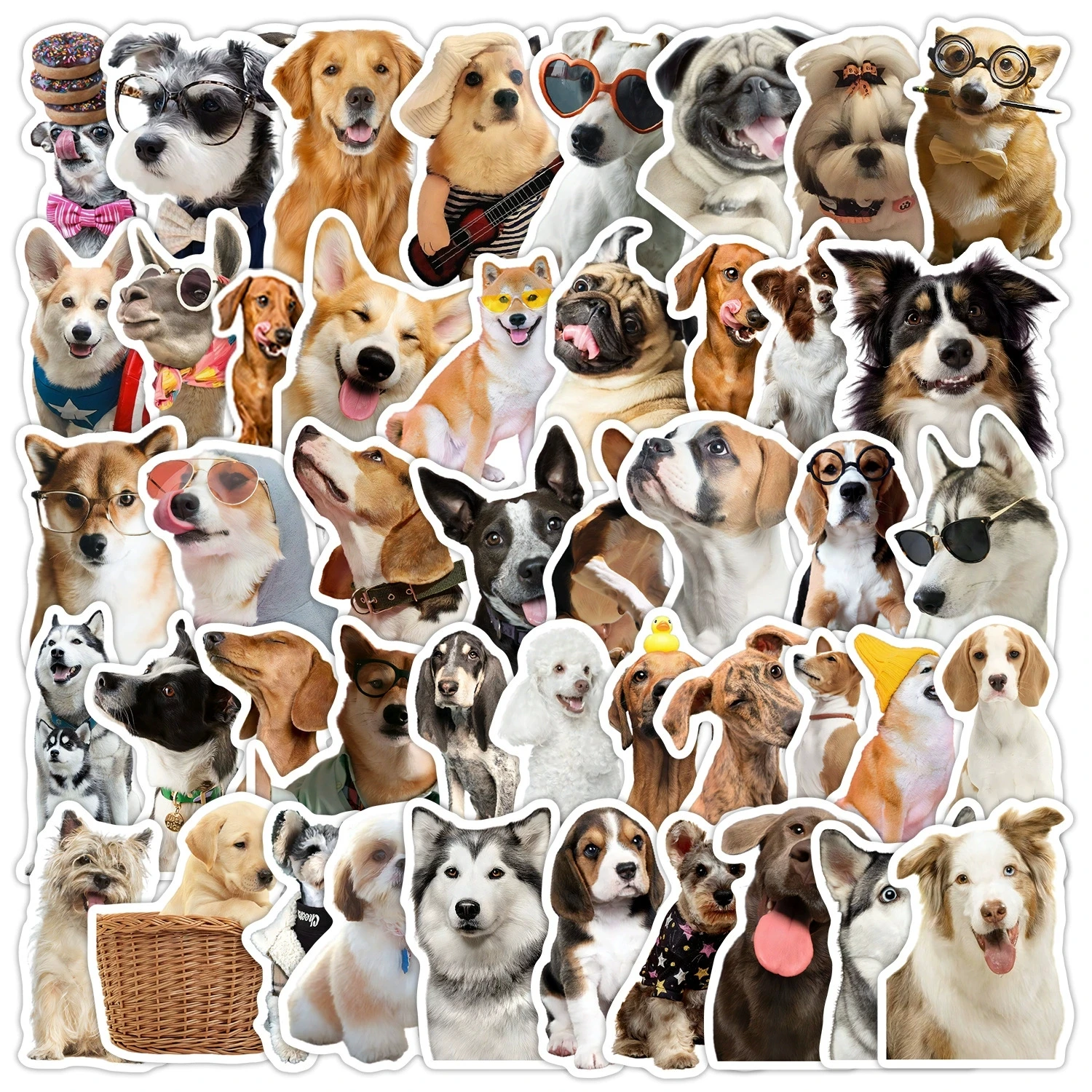 50 autocollants de chien de dessin animé, autocollants en vinyle imperméables pour bouteille d'eau, téléphone, ordinateur portable, journal, cadeau