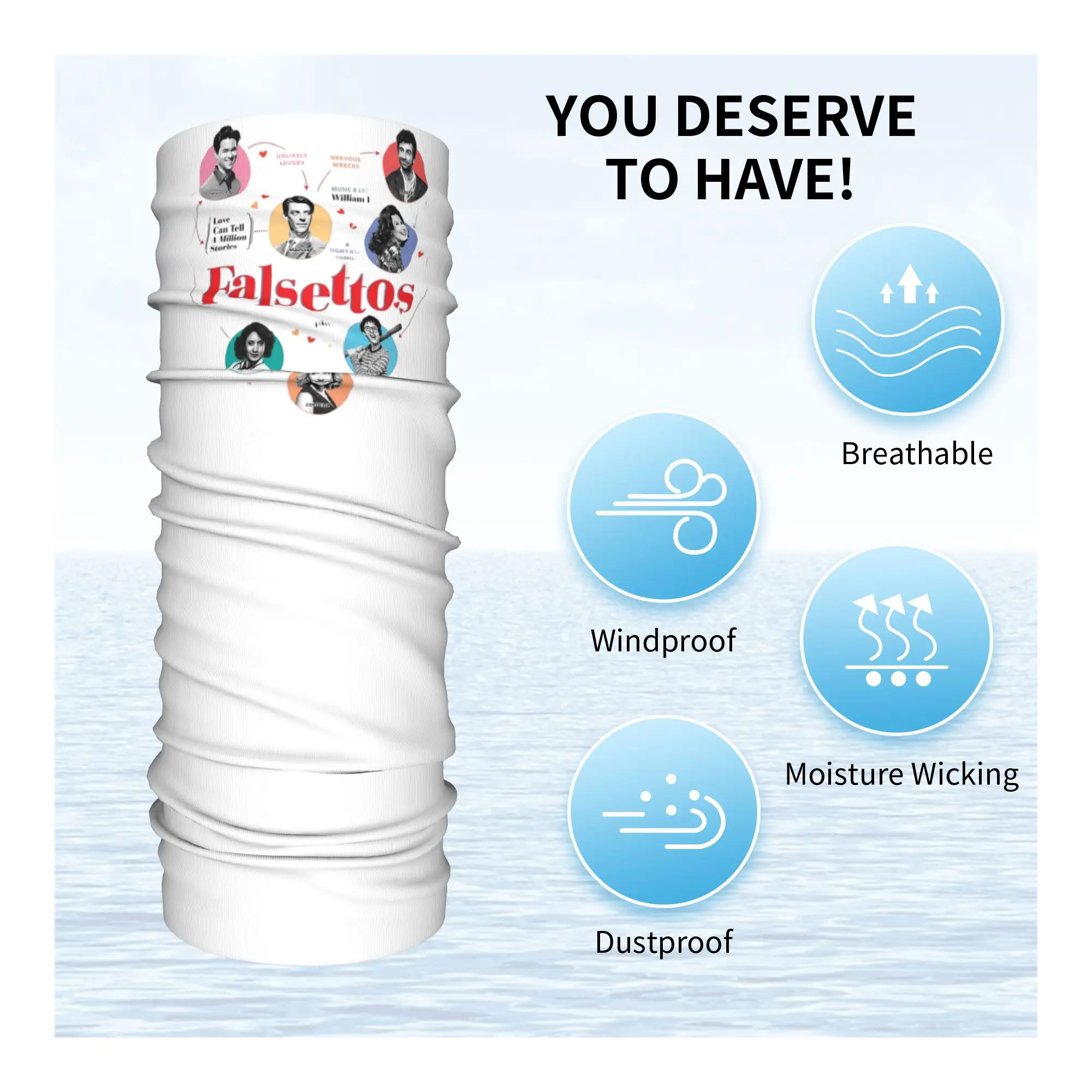 Falsettos 2016 ملصق باندانا الرقبة الجراب مطبوعة التفاف قناع وشاح متعدد الوظائف بالاكلافا التنزه الصيد للرجال النساء الكبار