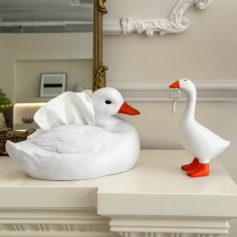 2 Pc: Cute Interesting White Unforgettable Goose Duck Series Tissue Box Ornament Desktop Ornament Nordic Farmhouse Home Decor