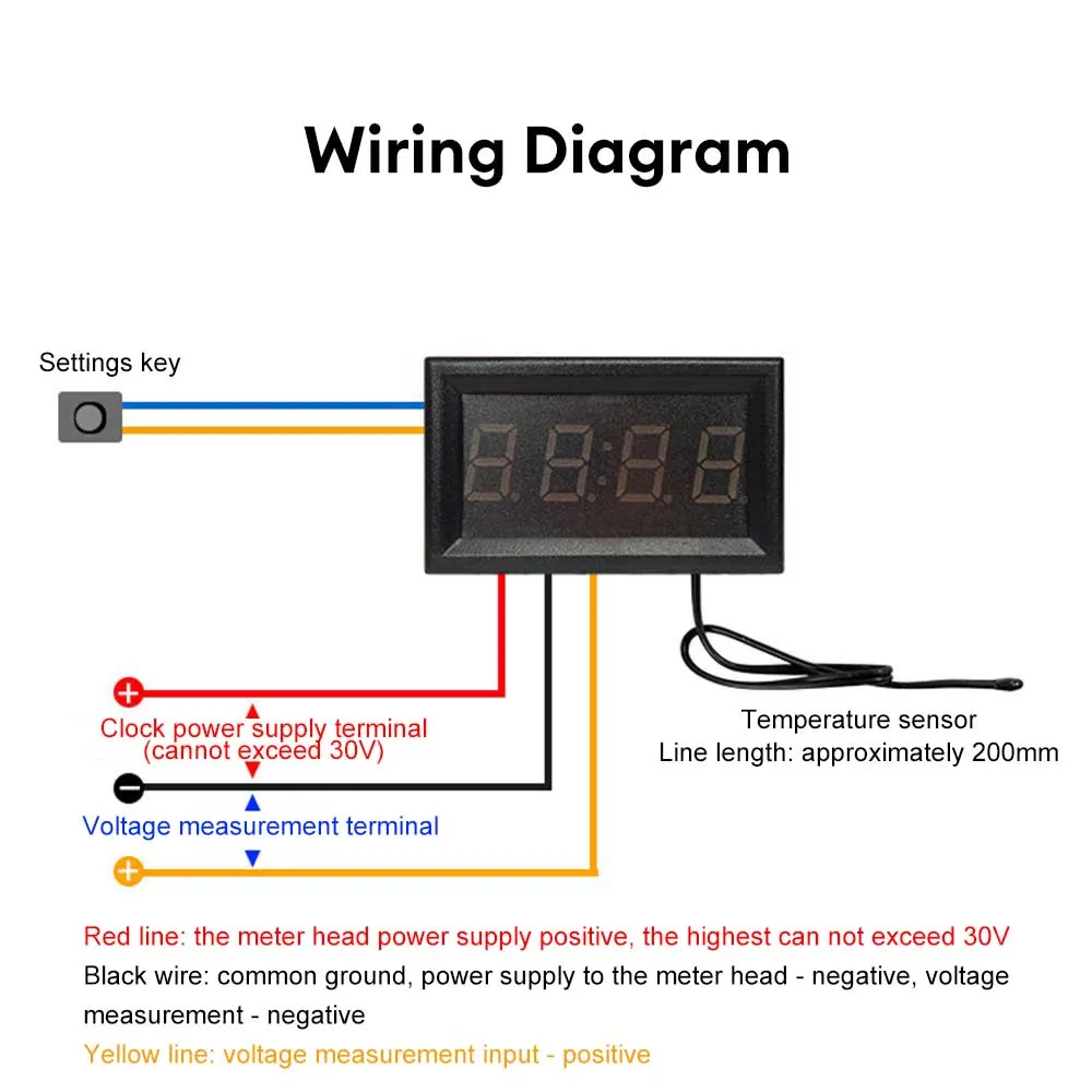 3 in 1 Electronic Clock Thermometer Voltmeter LED Digital Display DC 0-300V Voltage Tester -50℃~120℃ Temperature Meter for Car