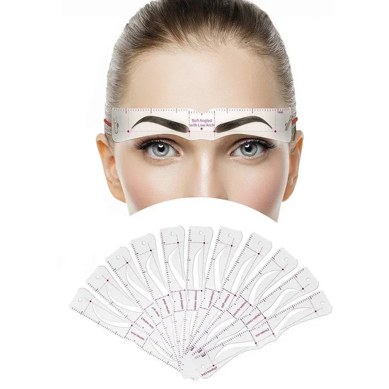 Reusable Eyebrow Shaper DIY 12 Set Soft Ruler Brow Definer Eyebrow Stamp Card Soft Ruler Stencil Shaping Makeup Tool