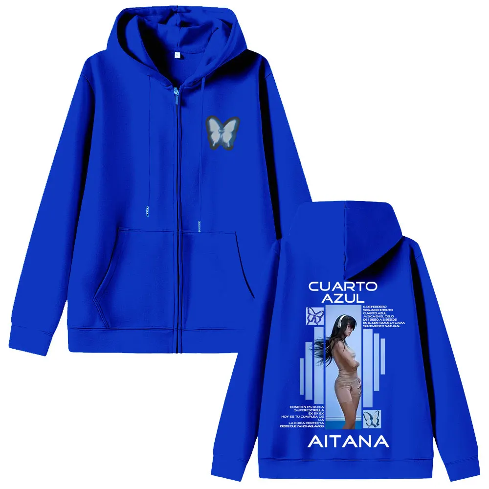 

Singer Aitana CUARTO AZUL Album Graphic Zipper Hoodie Men Women Fleece Cotton Zip Up Jacket Men's Casual Trend Zip Up Sweatshirt