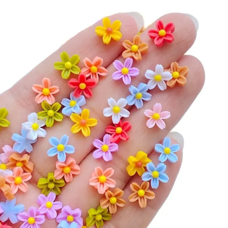 100pcs Mini 7mm Resin Flowers Flatback Daisy Sunflower Cabochons For Nail Decorations DIY Arts Crafts Embellishments Jewelry