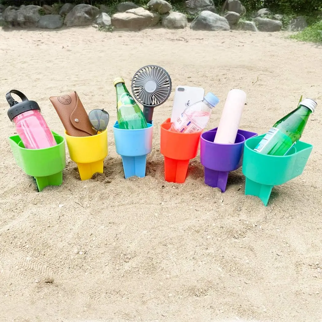 

Beach Cup Holder Set of 6 - Multifunctional Sand Coaster for Drinks, Phone, Sunglasses - Bright Colors
