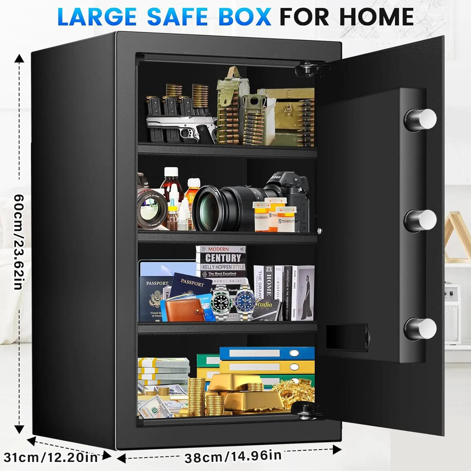 5.0 Cuft Fireproof Safe for Home Use, Digital Home Safes with Programmable Keypad, Spare Keys and Alarm System, Security Safes B
