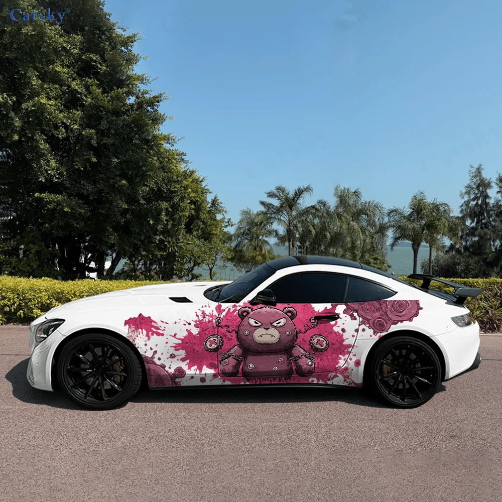 

Pink Angry Bear Doll Chain Car Vinyl Wraps Decal Self-adhesive PVC Sticker Suitable for Trucks SUV Decor Auto Accessories Gift