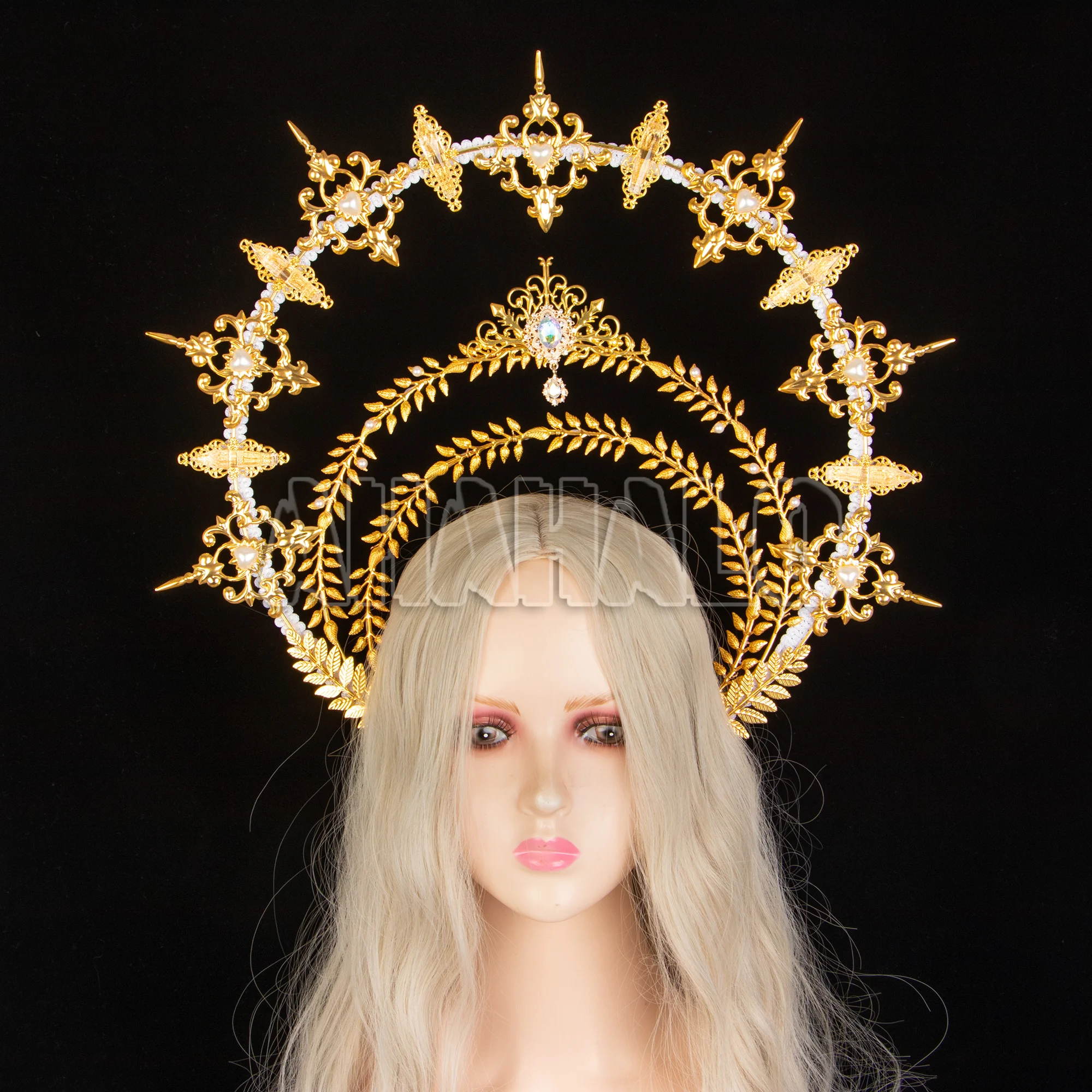 Halo Crown Exaggerated Oversized Gold Goddess Headwear  Mary Headdress for Photoshoot Prom Halloween Cosplay Hair Accessories