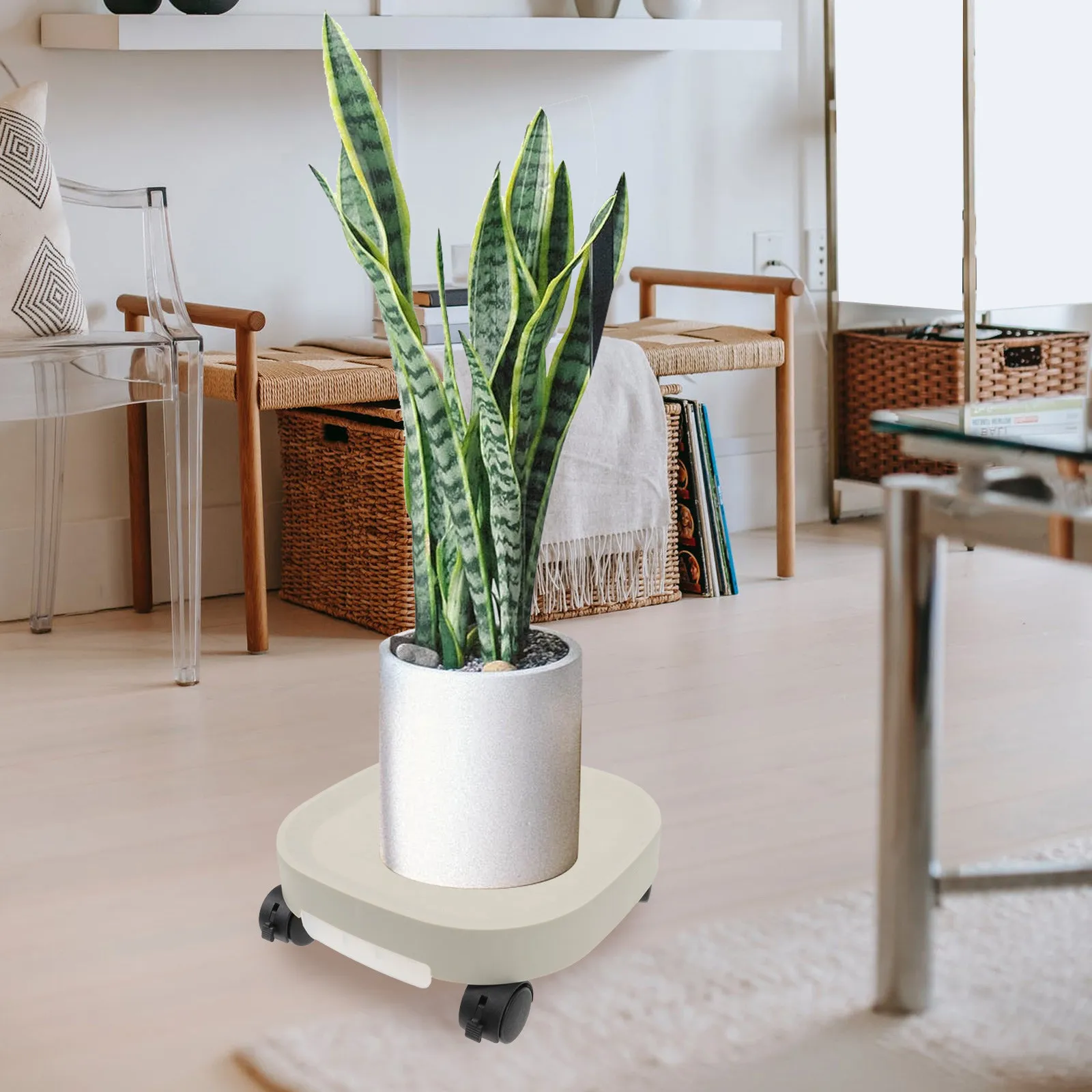 Plastic Movable Flowerpot Tray with Brake All Direction Wheels Rolling Plant Stand Thickened Flowerpot Base Indoor Outdoor