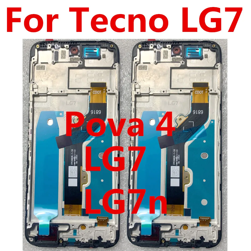 Black 6.82 Inch For Tecno Pova 4 Pova4 LG7 LG7n Frame LCD Display Touch Screen Digitizer Assembly Replacement / With Frame