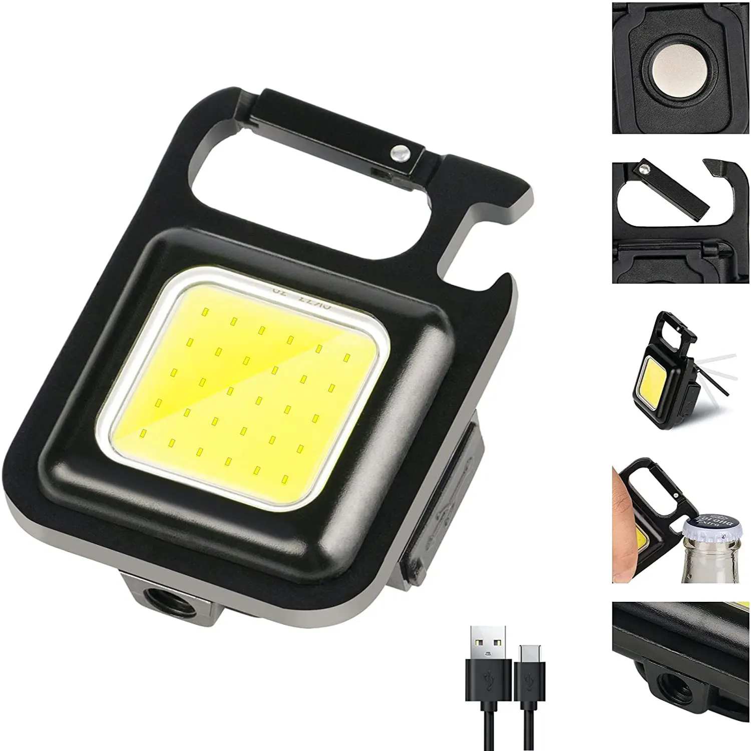 TMWT-Llavero portátil recargable tipo C, Sacacorchos de bolsillo COB con imán inferior para acampar al aire libre, Mini linterna LED