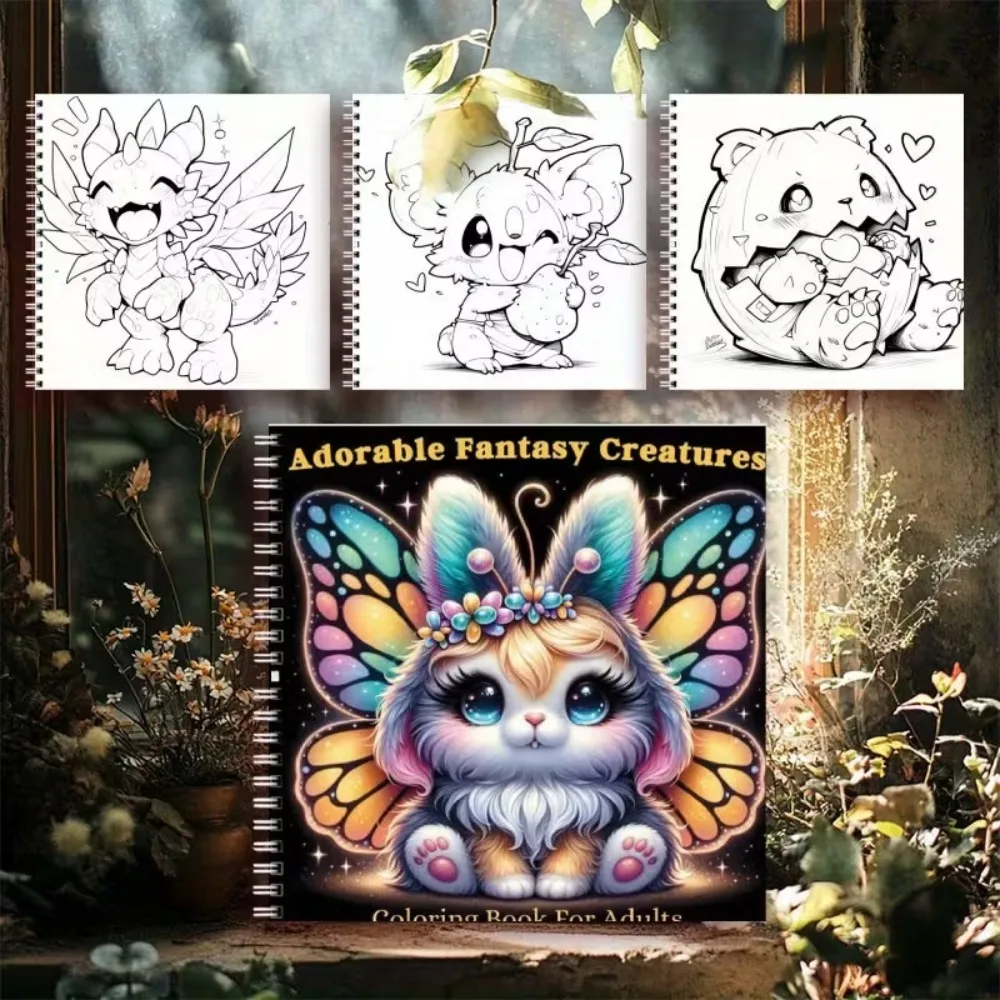 Adorable Fantasy Creatures Coloring Book 24 Pages Cute Mythical Animals for Adults Stress Relief Relaxation Gift