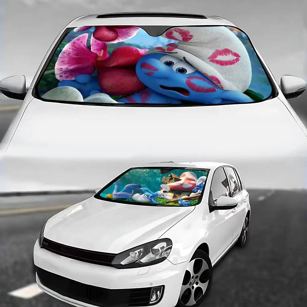 كارتون S_Smurfs سيارة ظلة سيارة ظلة يغطي غطاء الزجاج الأمامي العالمي للطي قناع #4