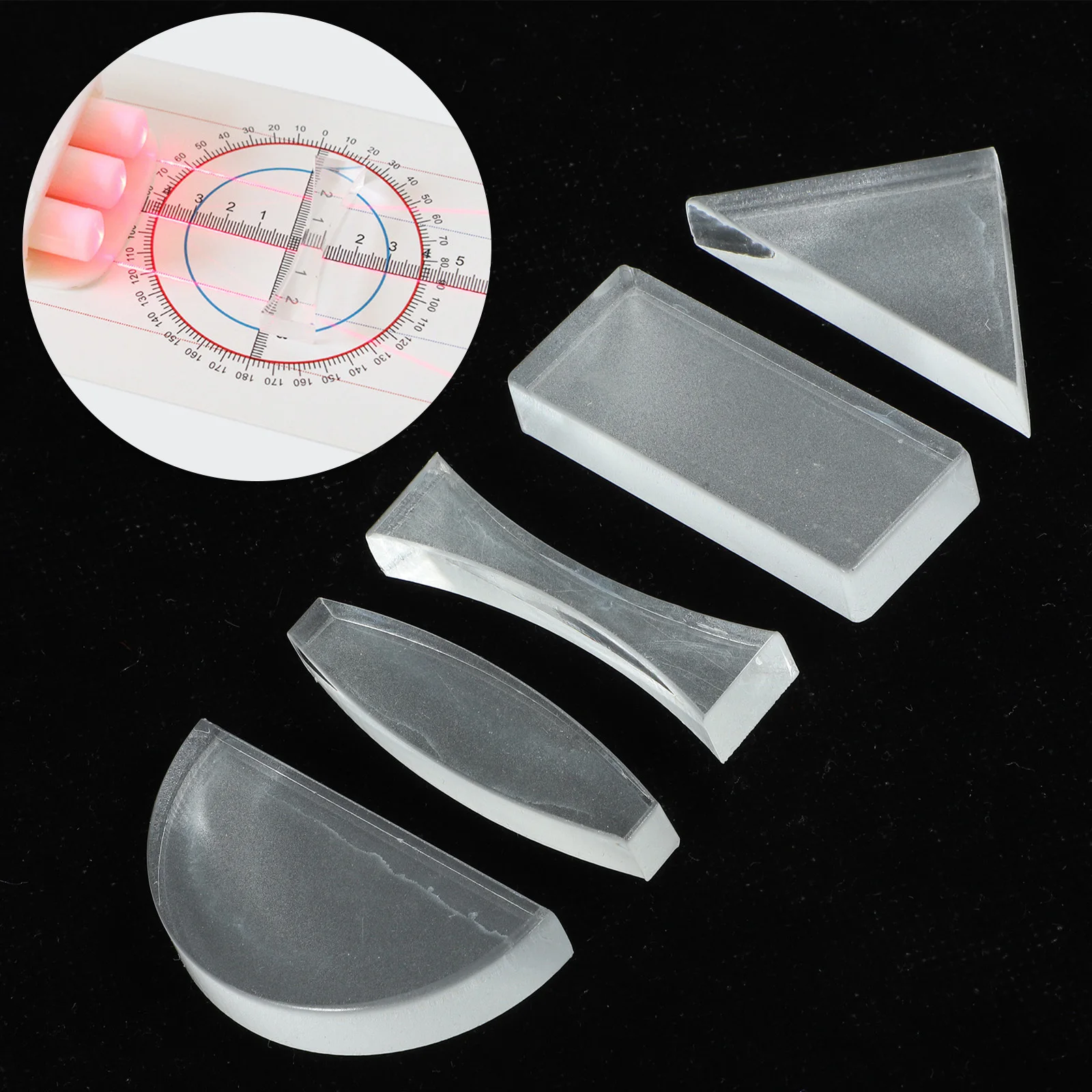 

5Pcs Physical Optical Lens Set Transparent Concave Convex Physics Experiment Teaching Tool Practical Learning Aid