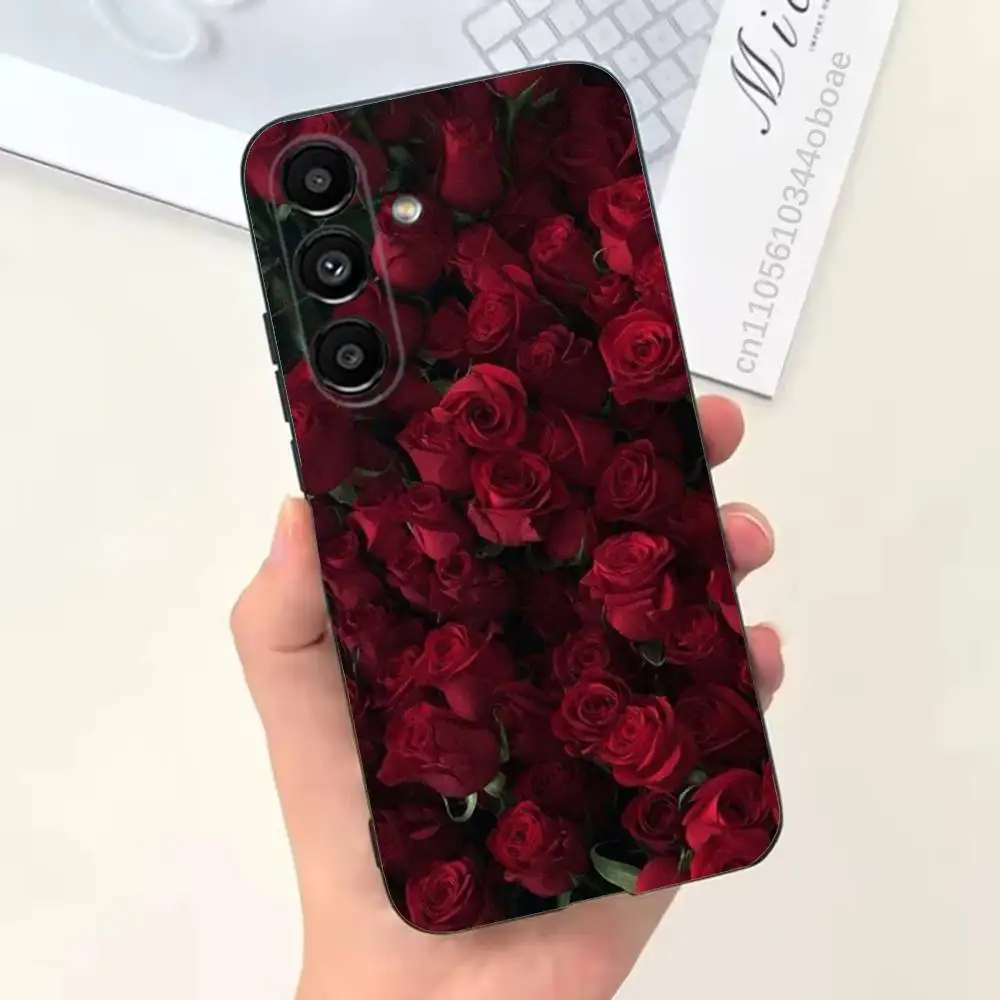 Rose Flower Phone Case For Samsung S25,24,21,22,23,20,S30,Ultra,Plus,Fe,Lite,Note,5G Black Soft