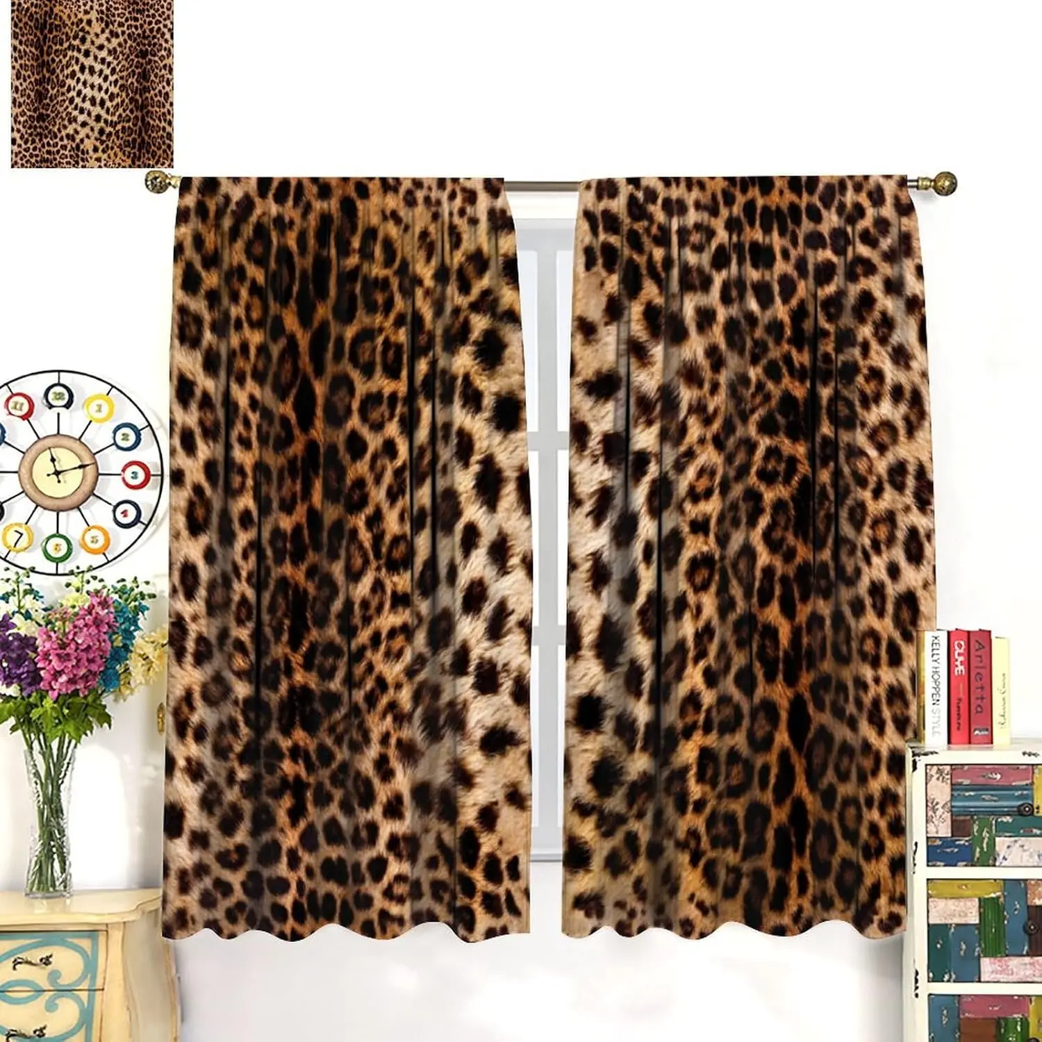 

Leopard Print Curtains,Brown Animal Fur Printed Lightweight Décor Window Treatments for Women Girls Bedroom Living Room,Wildlife