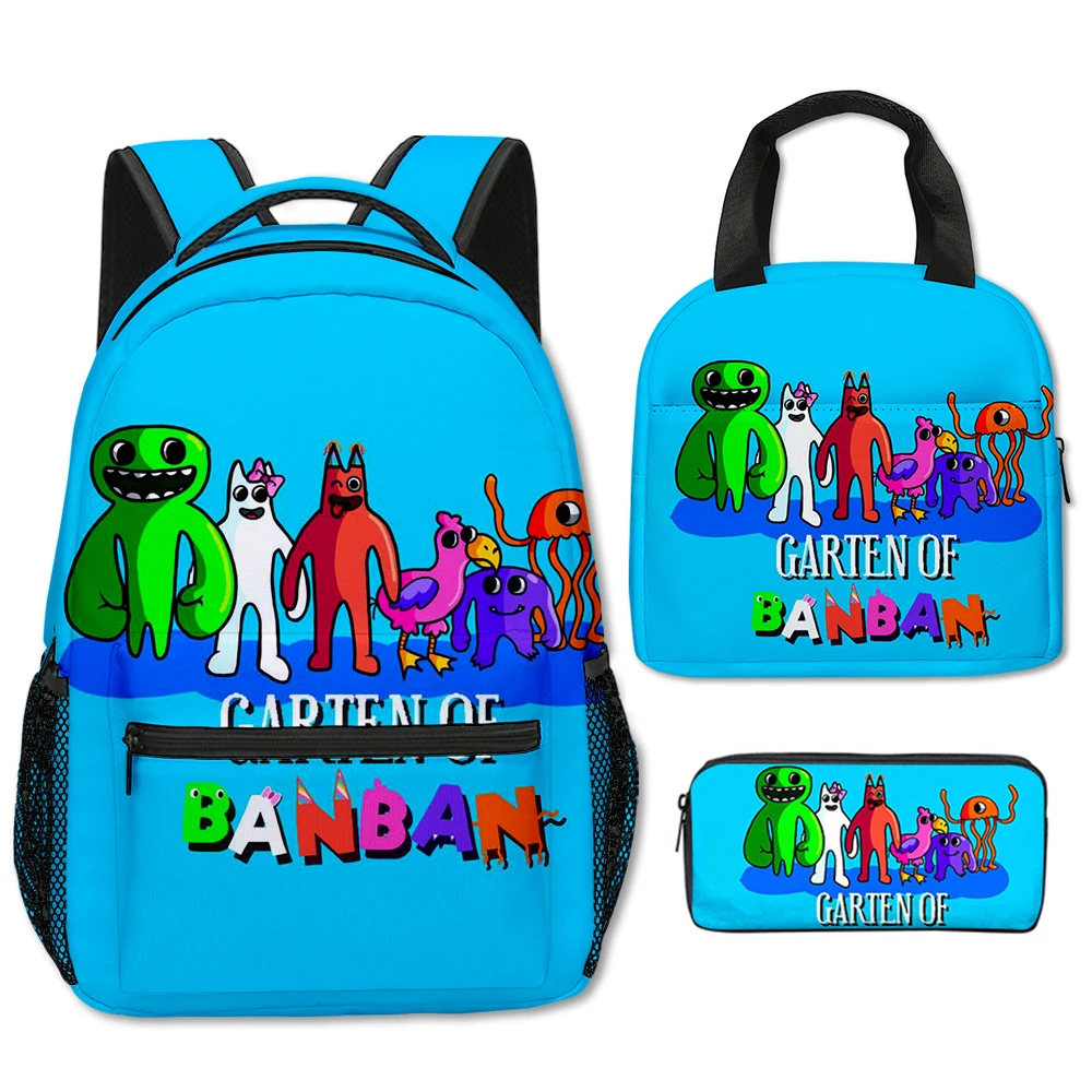 Cartoon Novelty Cool Garten of Banban 3D Printed 3pcs/Set Student School Bags Laptop Backpack portable Lunch bag Pencil Case