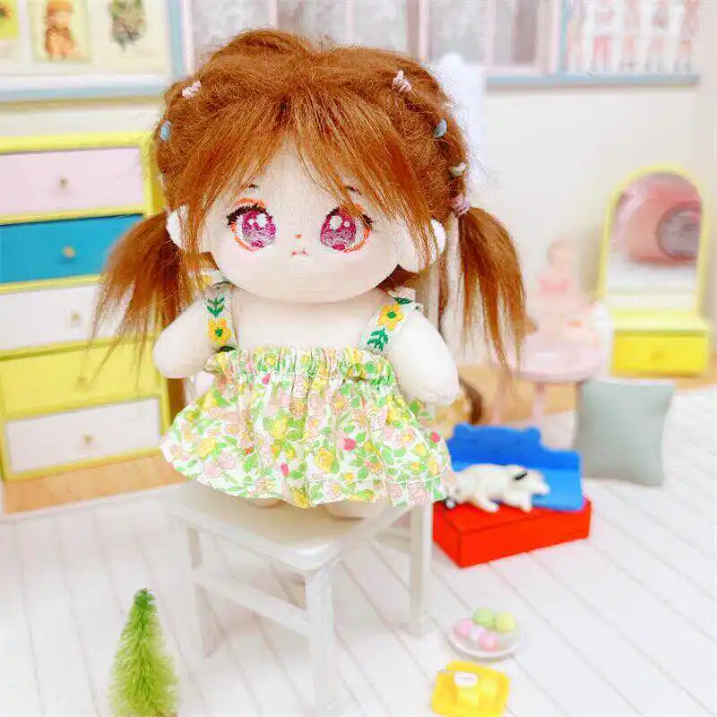 Kawaii Mini Idol Doll Clothes, Cute Flower Skirt, Soft Stuffed Cotton, Naked Doll, No Repeat, Plush with Skeleton, Gifts, 10cm