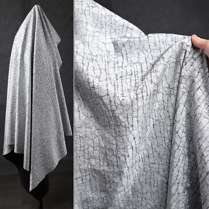 Retro Grey/Black Crackle Coated Leather Texture Fabric Vintage Distressed Designer Fabric For DIY Sewing Jacket Bag Apparel