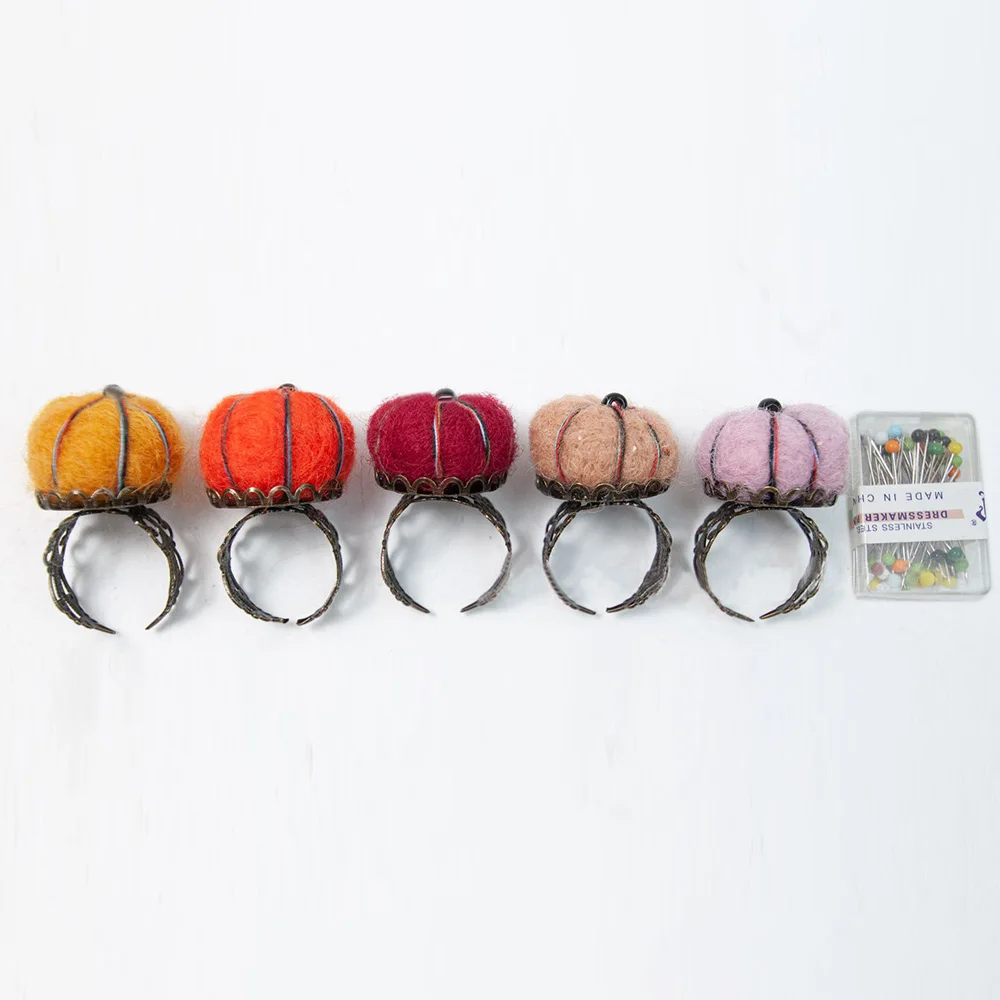 1PC/5PCS Mini Pumpkin Ring Pin Cushion Wool Felt Needle Insert Diy Handmade Pincushion Sewing Tools