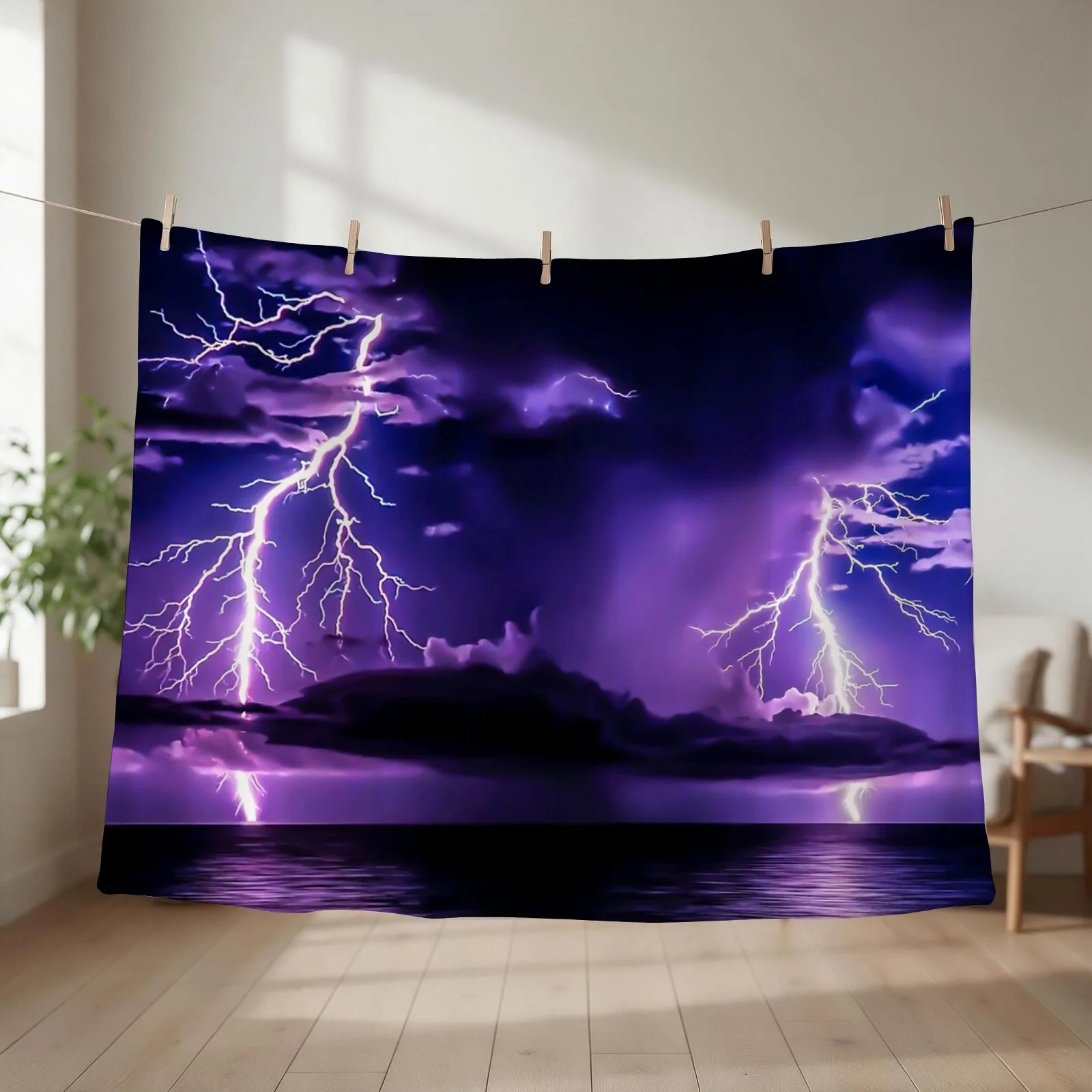 Lightning Strike Lightning Bolt in Redington Beach, Florida Throw Blanket couch cozy soft plush fuzzy picnic outdoor blanket