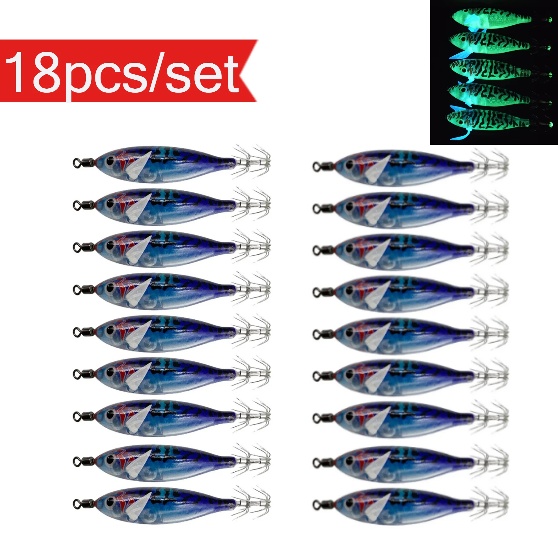 18 Stück/Set 8cm Leuchtende Tintenfisch-Jig-Haken für das Angeln auf Garnelen, Meeresfischerei-Zubehör, Künstlicher Köder, Oktopus-Köder