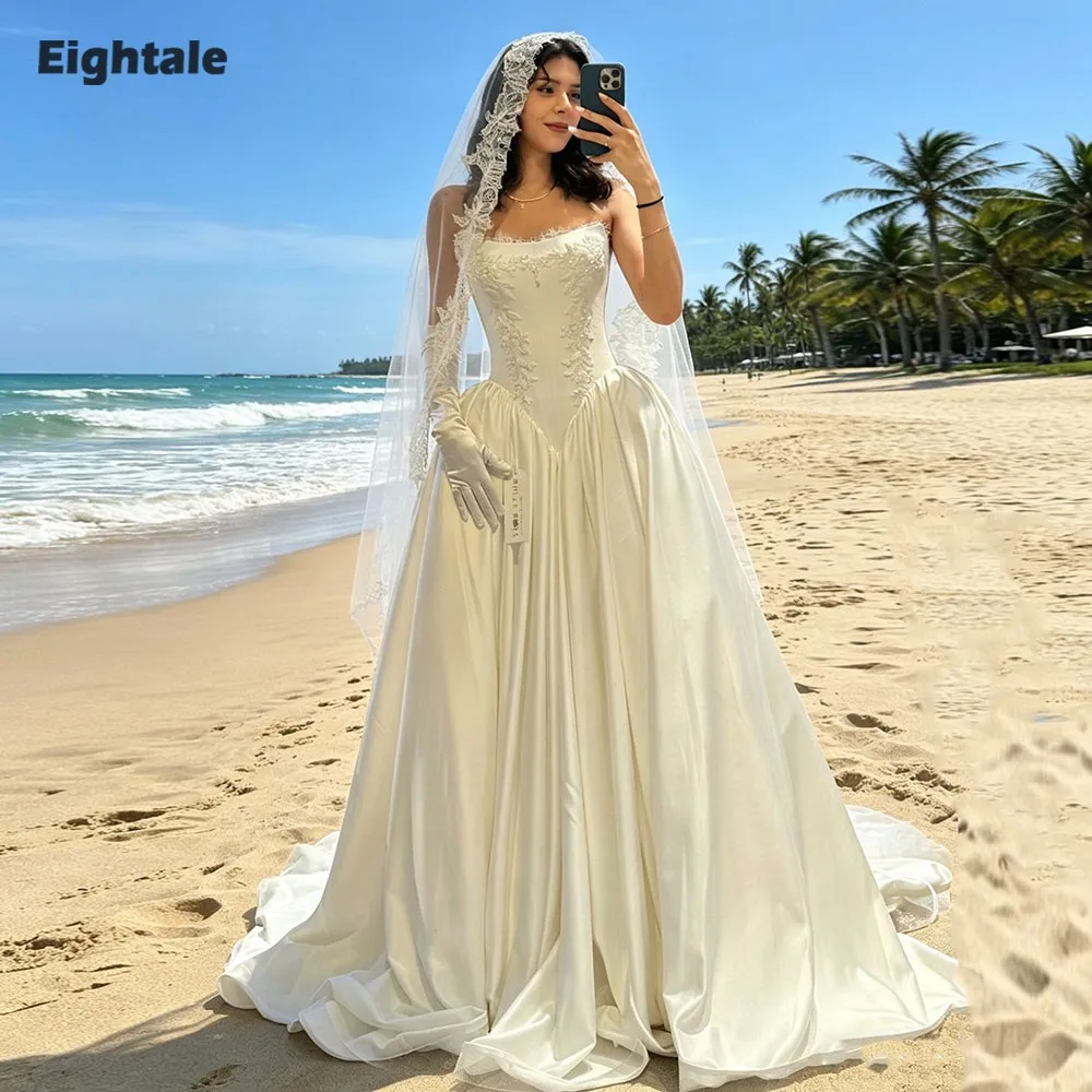 Vestido de novia vintage Eightale, vestido de novia con encaje 3D personalizado, corsé de satén color marfil, vestido de fiesta para novia, Vestido De Novia