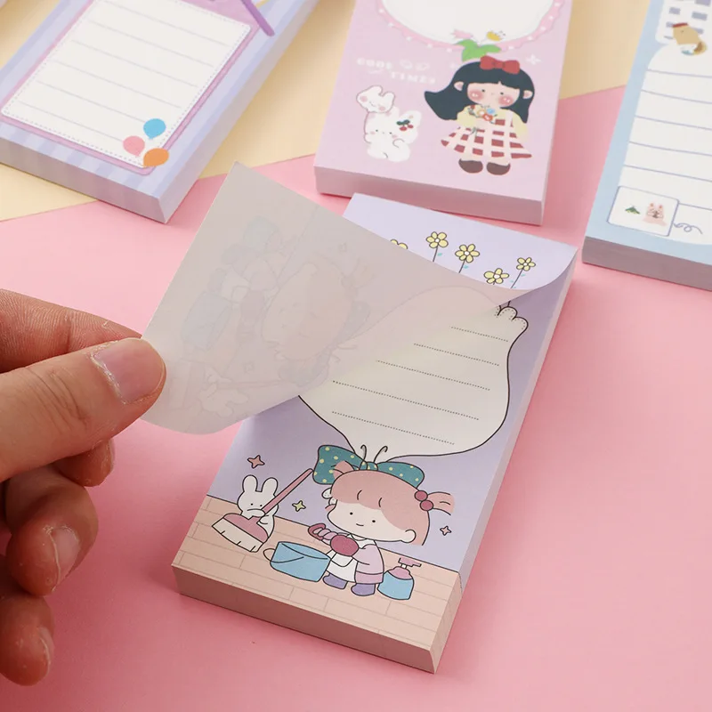 4 Books Sticky Notes Creative Small Strip Label Stickers Students Sticky Notes Korean Cartoon Cute Small Notebooks Notepads