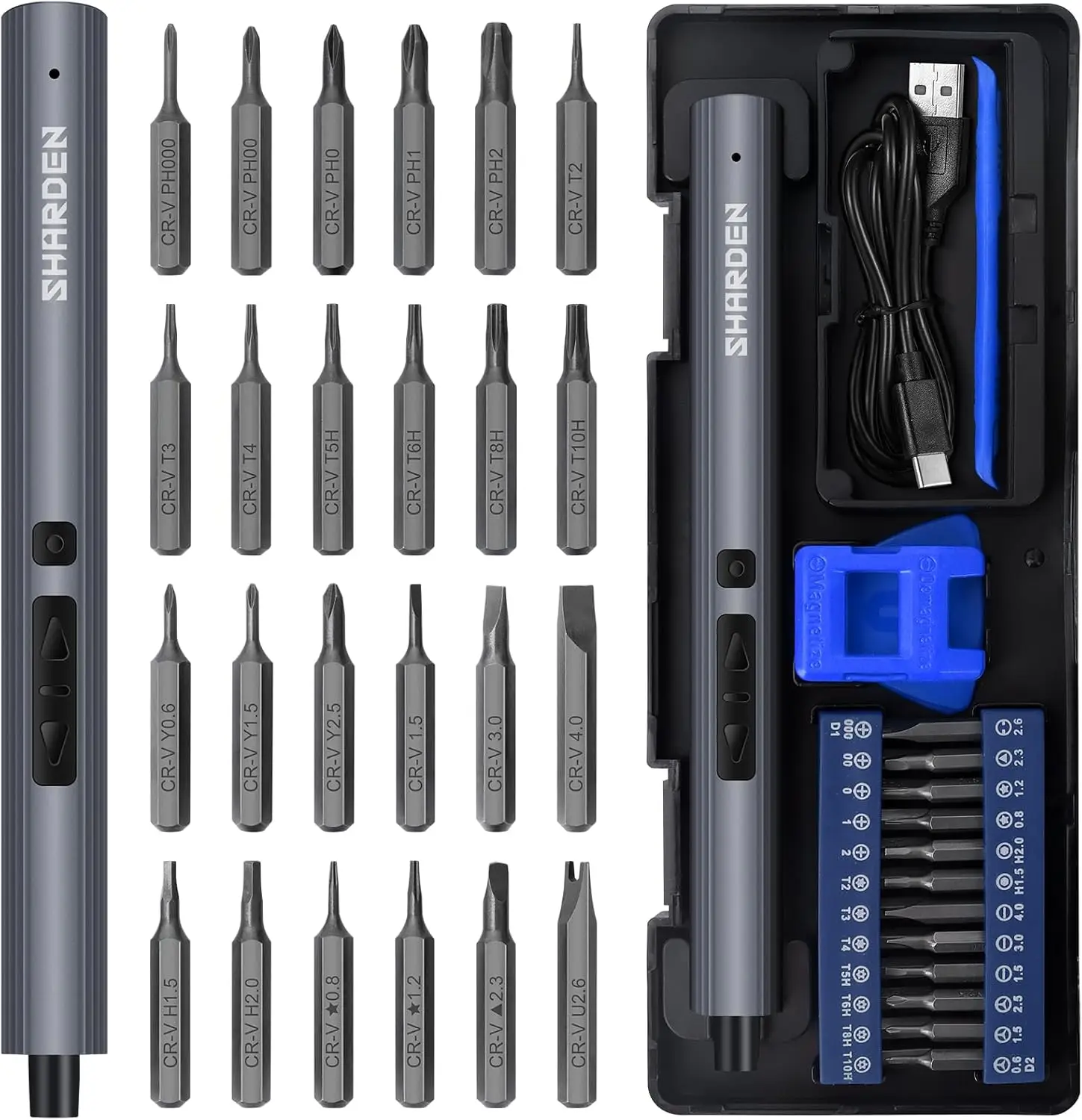 

29 in 1 Mini Electric Screwdriver Kit with 24 Magnetic Bits, Precision Cordless Repair Tool for Phone, Camera, Laptop, Watch